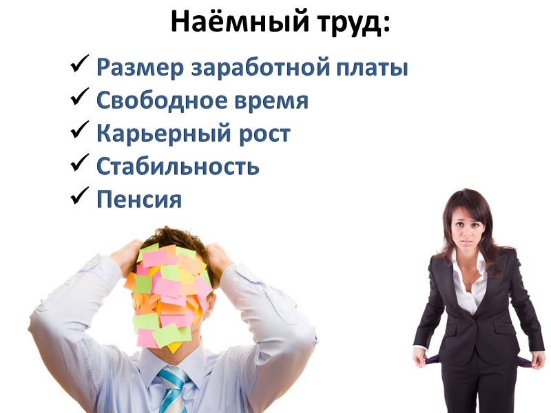 Наёмный труд:   Размер заработной платы  Свободное время  Карьерный рост 